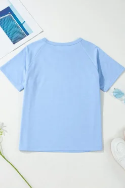Discount Dear-Lover Striped Patch Front Casual Tee Beau Blue