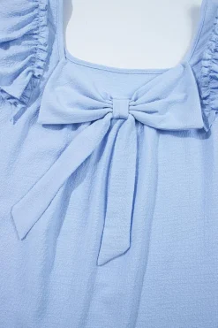 New Dear-Lover Textured Bow Knot Frilled Butterfly Sleeve Blouse Beau Blue