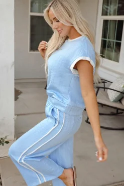 New Dear-Lover Textured Colorblock Edge Tank Top High Waist Pants Set Beau Blue