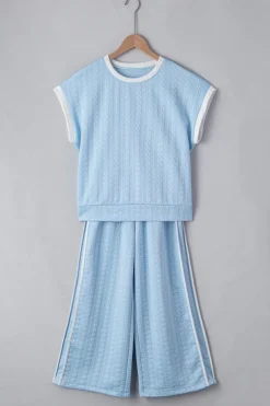 New Dear-Lover Textured Colorblock Edge Tank Top High Waist Pants Set Beau Blue