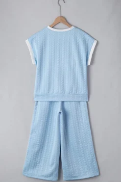 New Dear-Lover Textured Colorblock Edge Tank Top High Waist Pants Set Beau Blue
