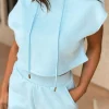 Sale Dear-Lover Textured Cropped Hoodie and Shorts Set Beau Blue