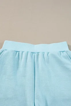 Sale Dear-Lover Textured Cropped Hoodie and Shorts Set Beau Blue