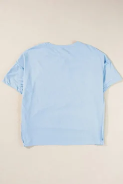 Discount Dear-Lover Tinsel American Flag Graphic Drop Shoulder T-shirt Beau Blue