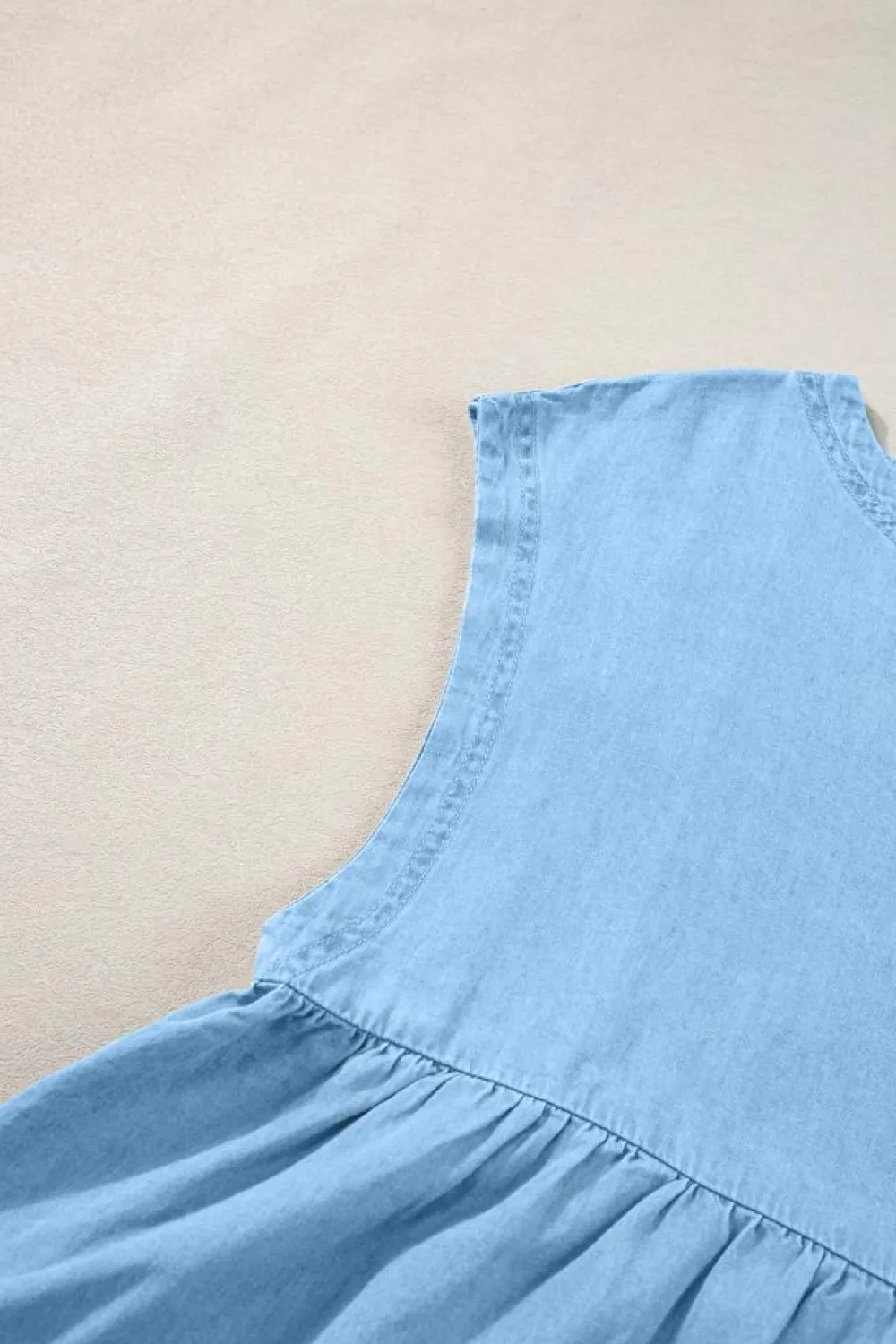 Best Dear-Lover Trendy Stitching Detail Denim Peplum Top Beau Blue