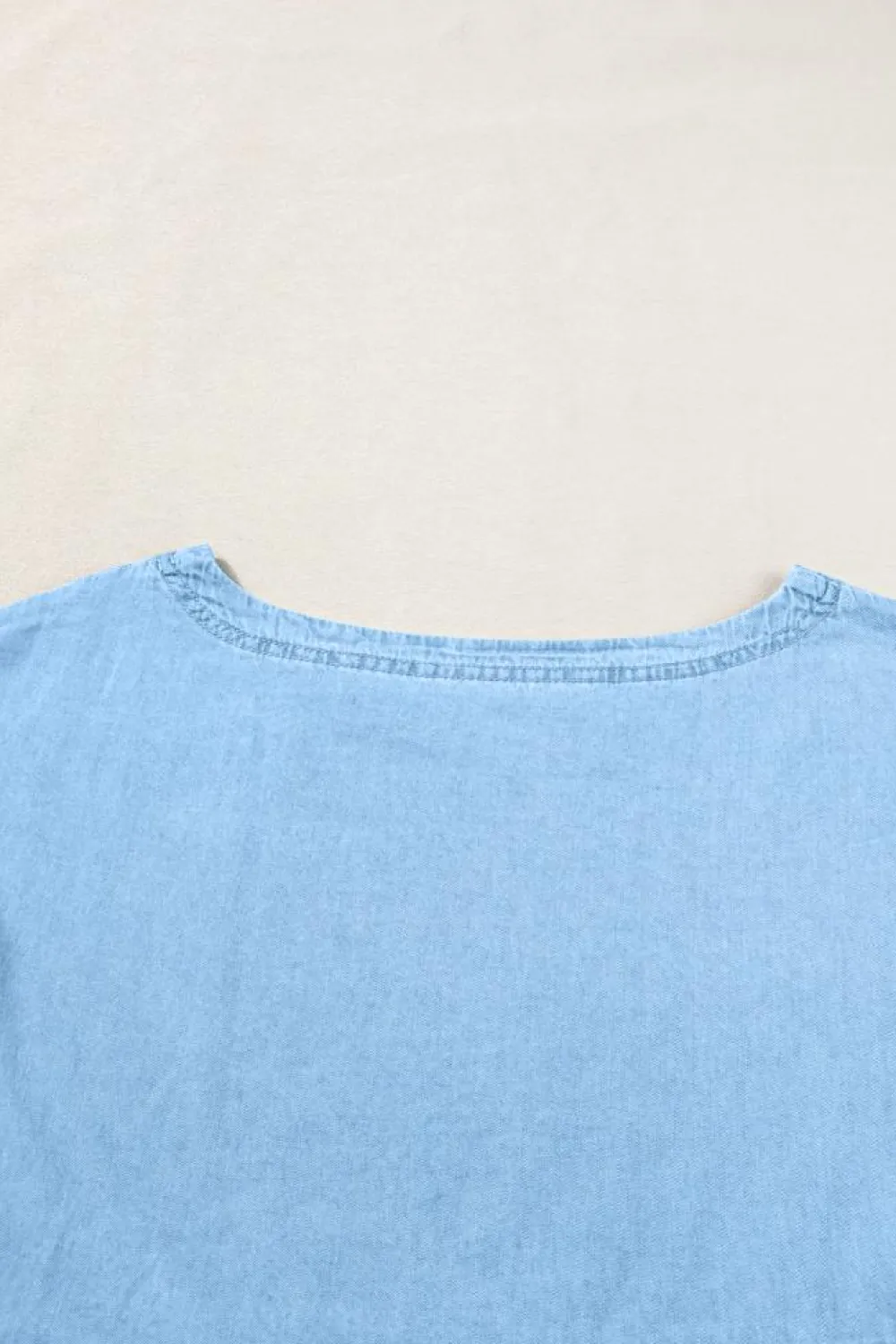 Best Dear-Lover Trendy Stitching Detail Denim Peplum Top Beau Blue