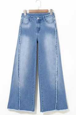 Clearance Dear-Lover Vintage Stitching Raw Hem Flared Jeans Beau Blue