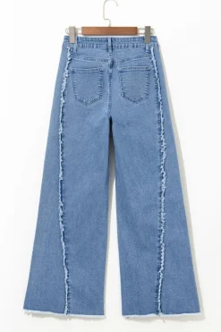 Clearance Dear-Lover Vintage Stitching Raw Hem Flared Jeans Beau Blue