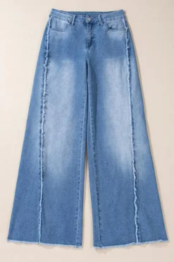 Clearance Dear-Lover Vintage Stitching Raw Hem Flared Jeans Beau Blue