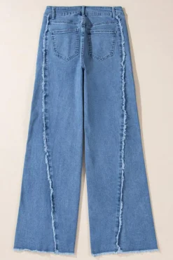 Clearance Dear-Lover Vintage Stitching Raw Hem Flared Jeans Beau Blue