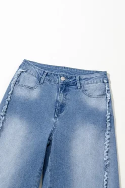 Clearance Dear-Lover Vintage Stitching Raw Hem Flared Jeans Beau Blue