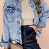 New Dear-Lover Vintage Washed Flap Pockets Denim Jacket Beau Blue