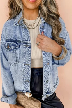 New Dear-Lover Vintage Washed Flap Pockets Denim Jacket Beau Blue