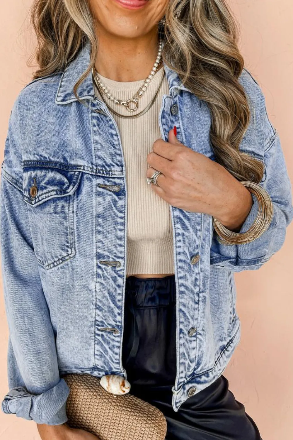 New Dear-Lover Vintage Washed Flap Pockets Denim Jacket Beau Blue