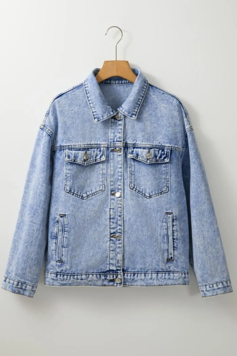New Dear-Lover Vintage Washed Flap Pockets Denim Jacket Beau Blue