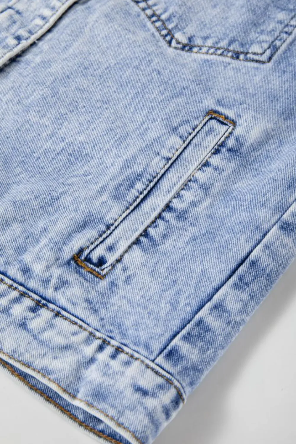 New Dear-Lover Vintage Washed Flap Pockets Denim Jacket Beau Blue