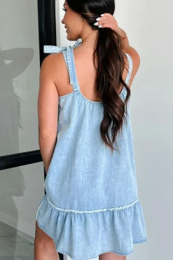 Outlet Dear-Lover Washed Denim Tied Straps Sleeveless Mini Dress Beau Blue