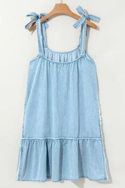 Outlet Dear-Lover Washed Denim Tied Straps Sleeveless Mini Dress Beau Blue
