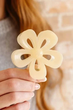 Best Dear-Lover Beautifully Flower Shape Resin Hair Clip Smoke Gray