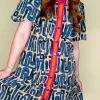 Best Dear-Lover Abstract Print Bubble Sleeve Button up Mini Dress Beige