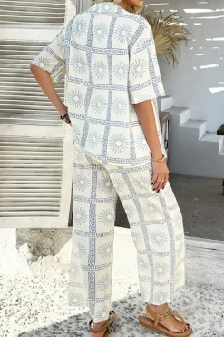 Outlet Dear-Lover Astra Print Half Sleeve Shirt and Pants Set Beige