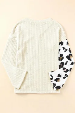 New Dear-Lover Asymmetric Leopard Patchwork Wide Sleeve V Neck Sweater Beige