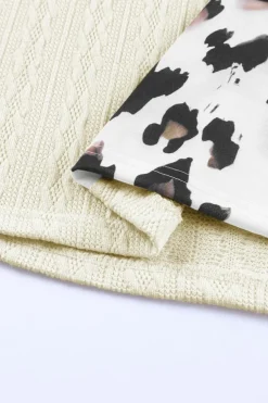 New Dear-Lover Asymmetric Leopard Patchwork Wide Sleeve V Neck Sweater Beige