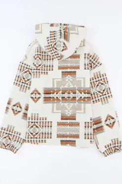 Sale Dear-Lover Aztec Print Kangaroo Pocket Half-Zip Hoodie Beige