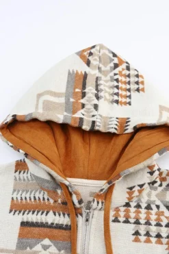 Sale Dear-Lover Aztec Print Kangaroo Pocket Half-Zip Hoodie Beige