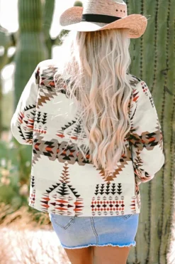 New Dear-Lover Aztec Printed Stand Neck Zip Up Jacket Beige