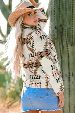 New Dear-Lover Aztec Printed Stand Neck Zip Up Jacket Beige