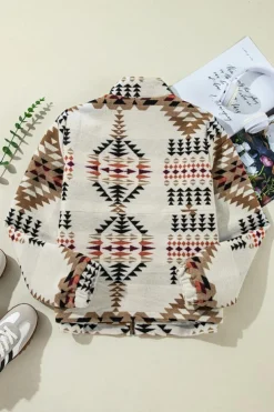 New Dear-Lover Aztec Printed Stand Neck Zip Up Jacket Beige