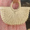 Outlet Dear-Lover Bamboo Weaving Semicircle Tote Handbag Beige