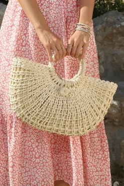 Outlet Dear-Lover Bamboo Weaving Semicircle Tote Handbag Beige