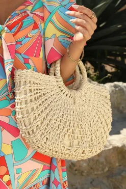 Outlet Dear-Lover Bamboo Weaving Semicircle Tote Handbag Beige