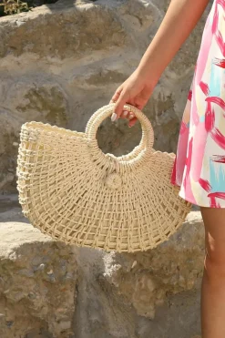 Outlet Dear-Lover Bamboo Weaving Semicircle Tote Handbag Beige