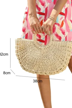 Outlet Dear-Lover Bamboo Weaving Semicircle Tote Handbag Beige