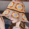 Discount Dear-Lover Boho Flower Crochet Wide Brim Buckle Hat Beige