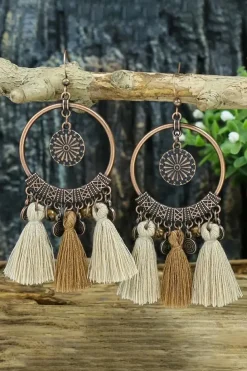 Discount Dear-Lover Boho Round Tasseled Dangle Earrings Beige