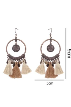 Discount Dear-Lover Boho Round Tasseled Dangle Earrings Beige