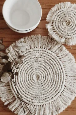 Discount Dear-Lover Boho Tassel Macrame Coaster 15cm Beige