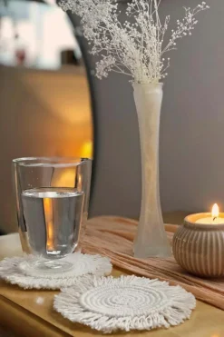 Discount Dear-Lover Boho Tassel Macrame Coaster 15cm Beige