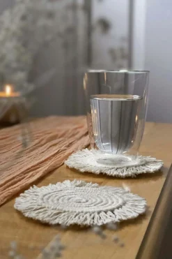 Discount Dear-Lover Boho Tassel Macrame Coaster 15cm Beige