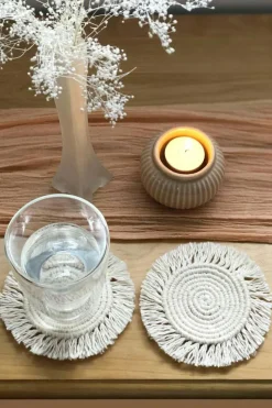 Discount Dear-Lover Boho Tassel Macrame Coaster 15cm Beige