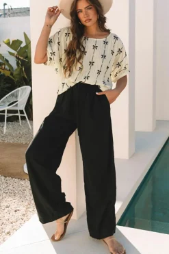 Discount Dear-Lover Bow Print Puff Short Sleeve Top Beige