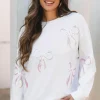 Best Dear-Lover Bow Valentine Drop Shoulder Loose Sweatshirt Beige