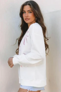 Best Dear-Lover Bow Valentine Drop Shoulder Loose Sweatshirt Beige