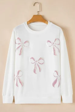 Best Dear-Lover Bow Valentine Drop Shoulder Loose Sweatshirt Beige