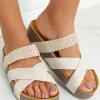 Clearance Dear-Lover Braided Detail Criss Cross Platform Slippers Beige