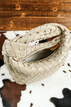 Best Dear-Lover Braided PU Leather Zipper Handbag Beige